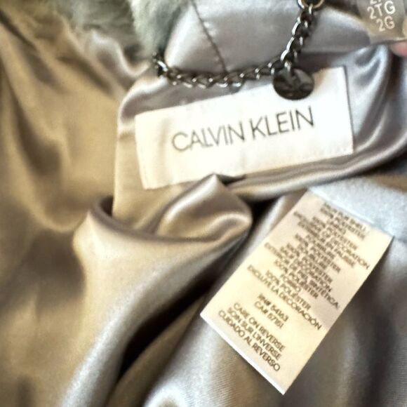 Calvin Klein Womens Size 2X Gray Soft Faux-Fur Mid-Length Anorak Coat Front Zip - Picture 7 of 16